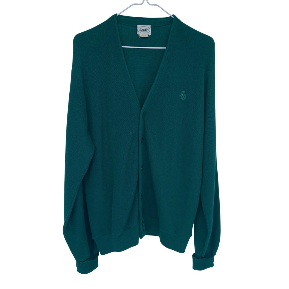 Green Vintage Izod Knit Cardigan‎ Sweater XL Grandpa Preppy Golf Tennis USA Made